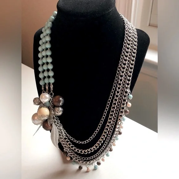 🎉Multi Strand Necklace w/Beads, Charms and Link Chains - Picture 1 of 9